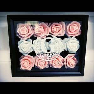 Customizable monogrammed shadowbox with choice of rose color